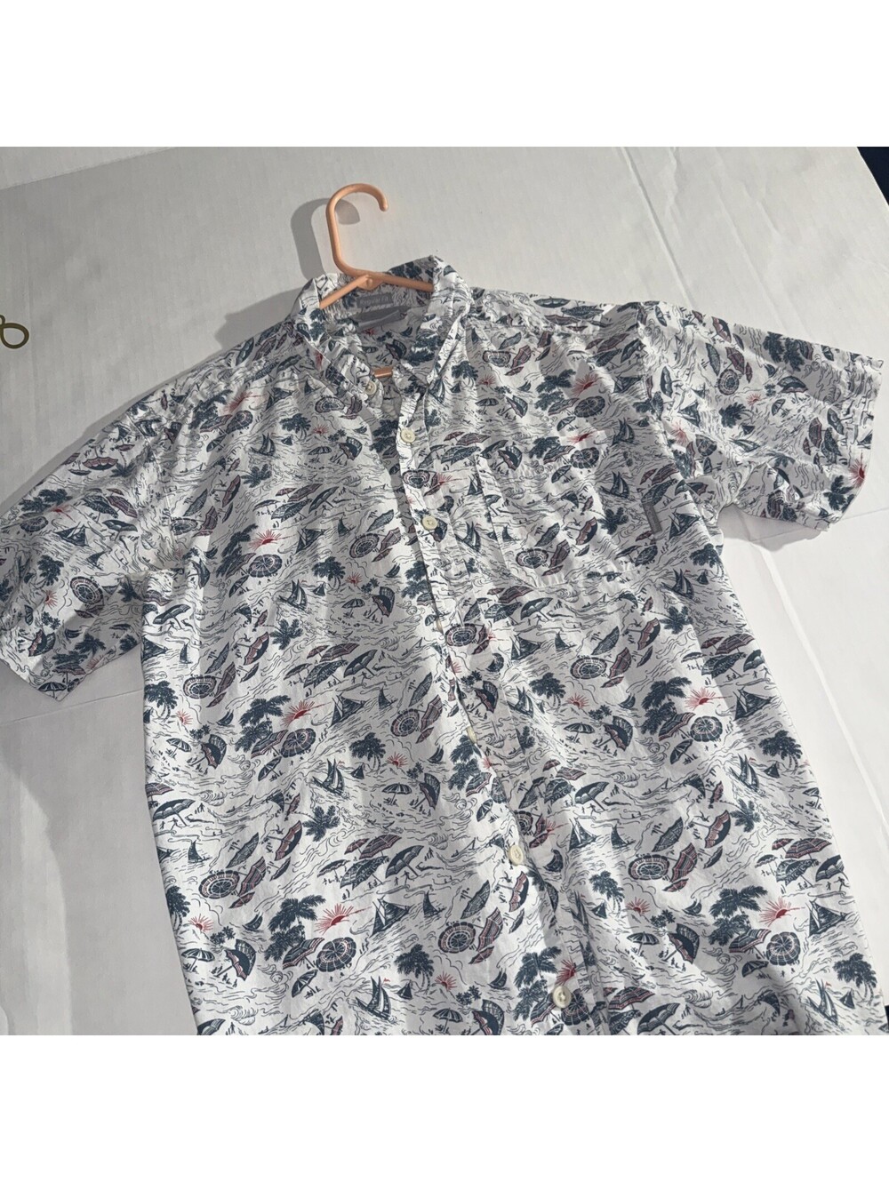 Columbia Shirt Mens Small Gray Nautical Beach Print Short Sleeve Button Front